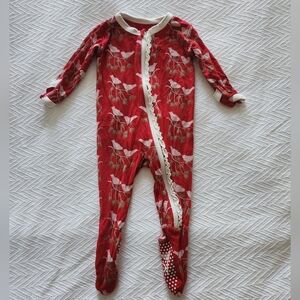 ✨️✨️3-6 Months red birds floral kickee pants bamboo ruffle footie